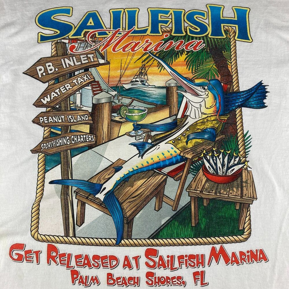 Sailfish Marina Resort Palm Beach Shores FL T Shirt Mens XL Fishing Pocket Tee